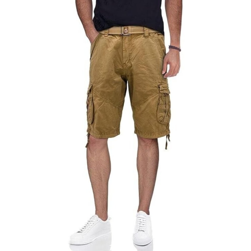X-Ray Men Size 32 Khaki Belted Bermuda Cargo Shorts Knee Length Multi Pocket NEW